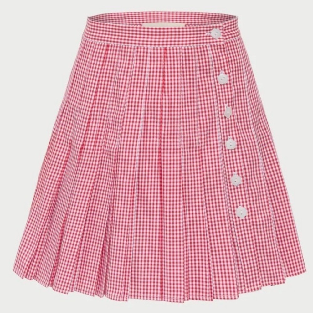Loeffler Randall Caroline Red Gingham Pleated Mini Skirt size Medium M NWOT